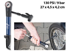 Mini-Fahrradpumpe für Rennräder & Mountainbikes, Manometer bis 9 bar / Fahrradpumpe