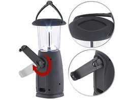 LED-Camping-Laterne, lädt per Dynamo, Solar und USB, 300 mAh, 0,6 Watt / Campinglampe